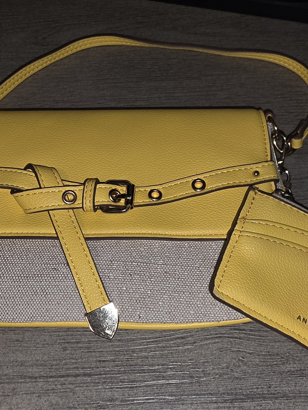 Anne Klein Canvas and Faux Leather Shoulder Bag with Buckle Detail